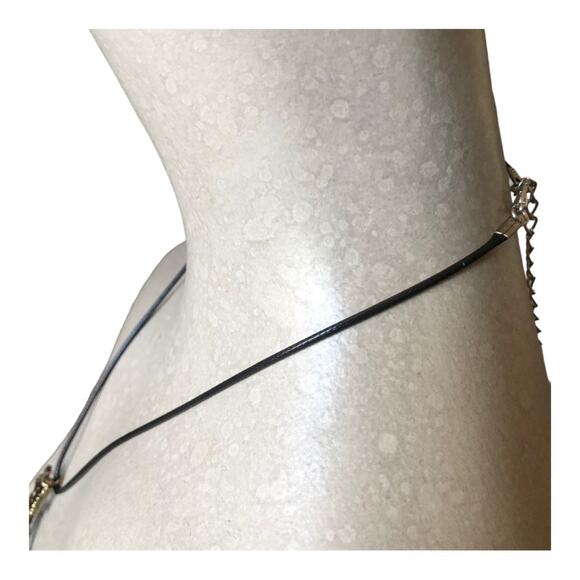 Boho Chic Minimalist Faux Gold Coated Black String Outline Pendant Necklace - Picture 8 of 10